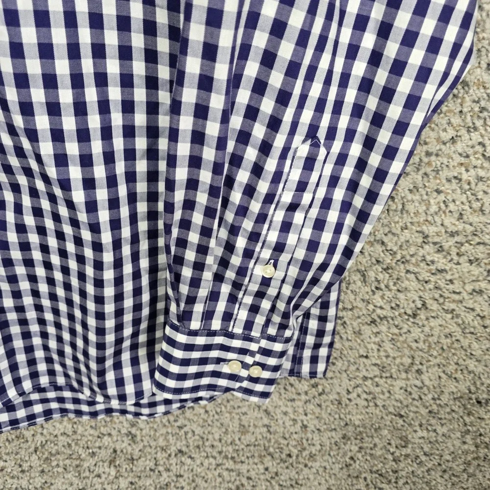 Chaps Shirt Mens 16 34/3 Blue Button Up Gingham Check Non Iron Cotton Casual‎